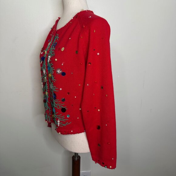 MICHAEL SIMON Women's size MEDIUM Embellished Christmas Tree Sweater RED  2000 - Picture 3 of 11